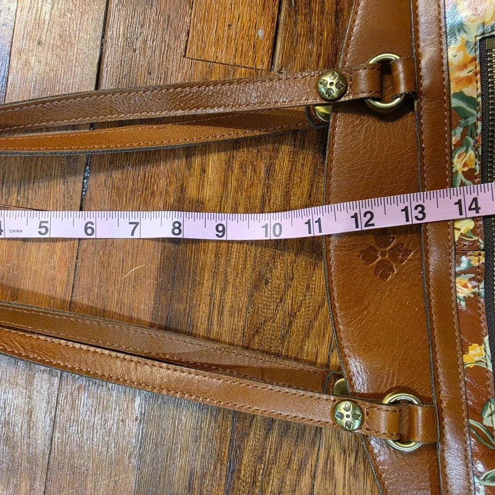 Patricia Nash Women Large Satchel Tan Leather Antique Rose Floral Handbag Purse
